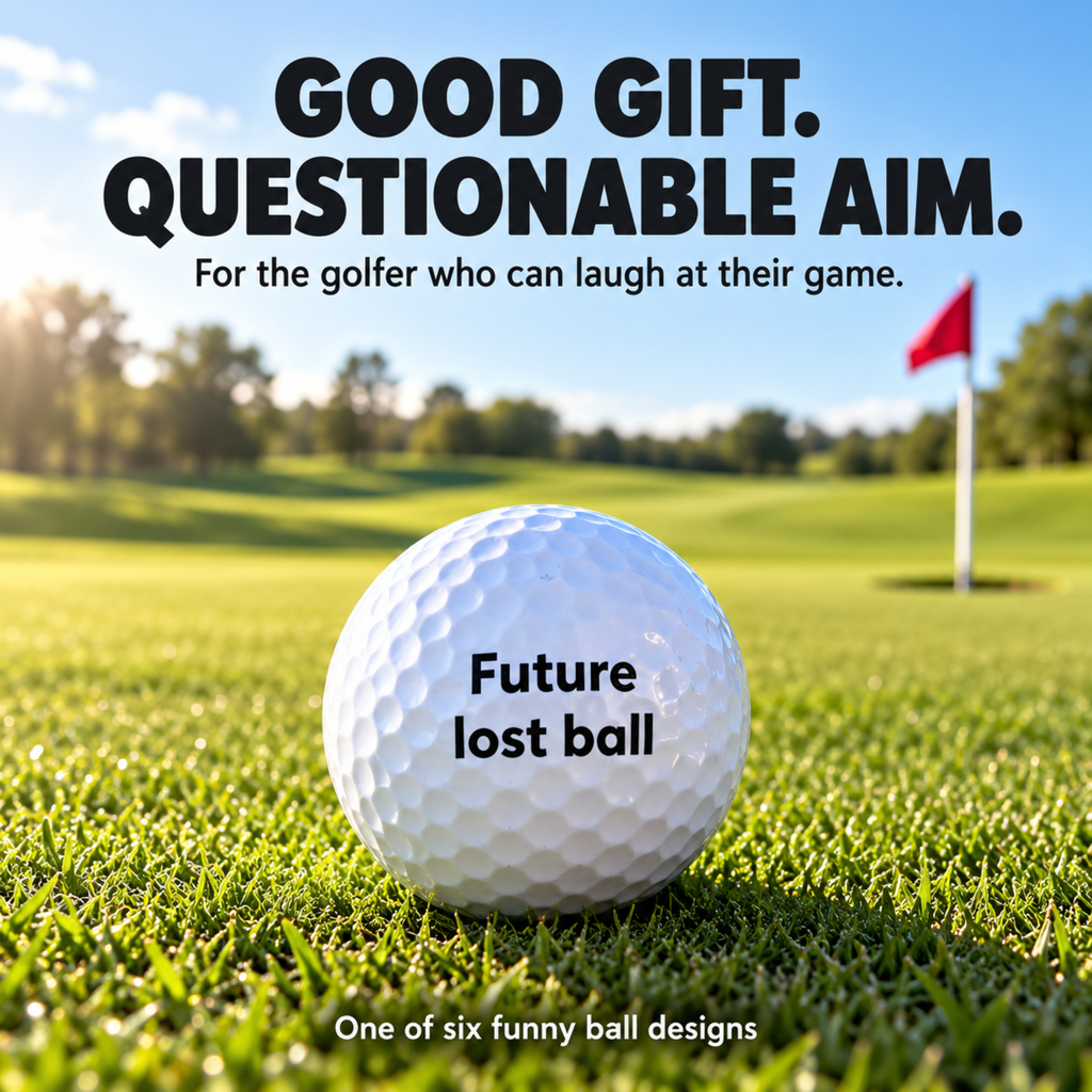 Funny golf ball gift set with printed golf balls, ball marker and tees in a gift box, photo 7