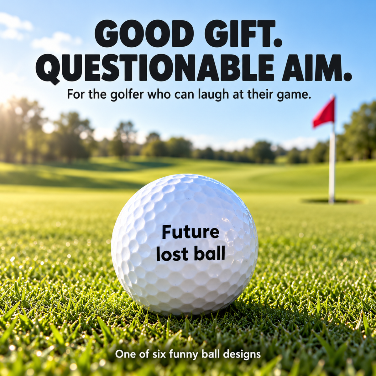 Funny golf ball gift set with printed golf balls, ball marker and tees in a gift box, photo 7