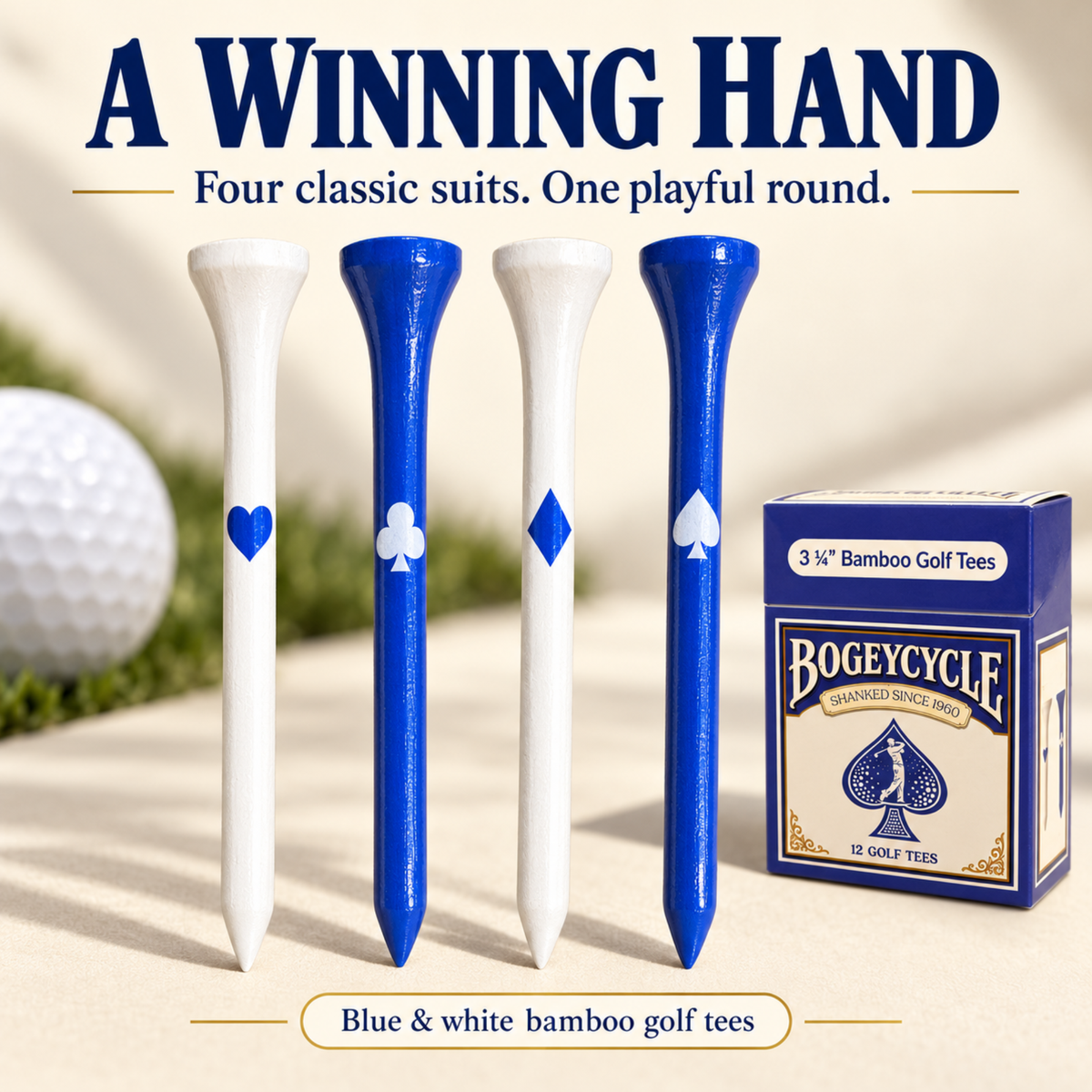 Bogeycycle Blue funny golf tees, 12 bamboo tees in a recyclable box, photo 2
