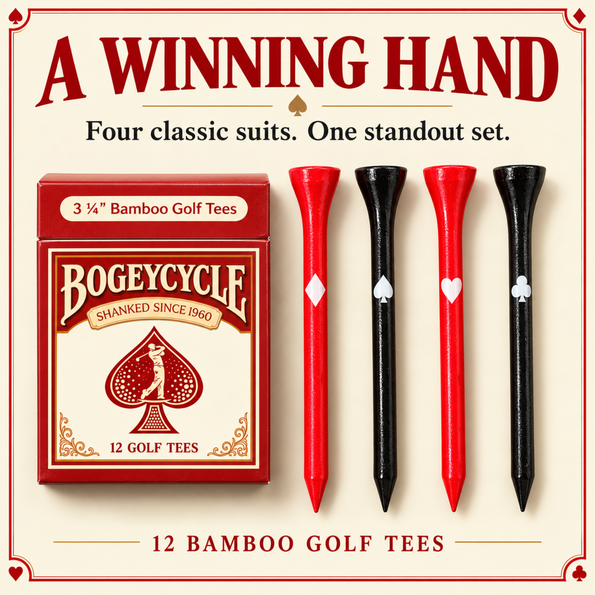 Bogeycycle Red funny golf tees, 12 bamboo tees in a recyclable box, photo 2