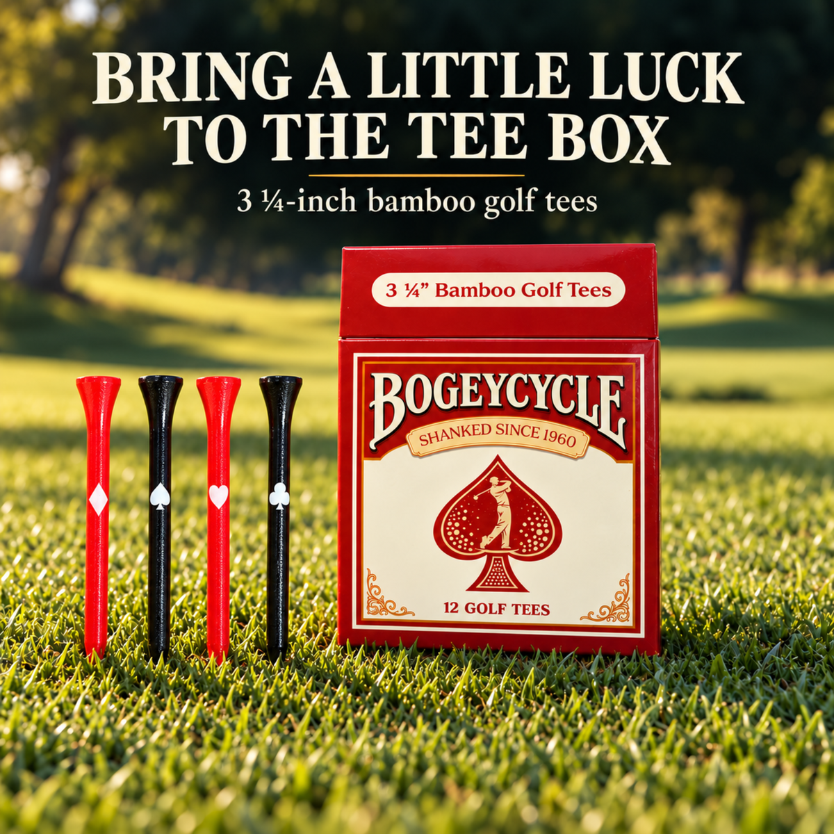 Bogeycycle Red funny golf tees, 12 bamboo tees in a recyclable box, photo 4
